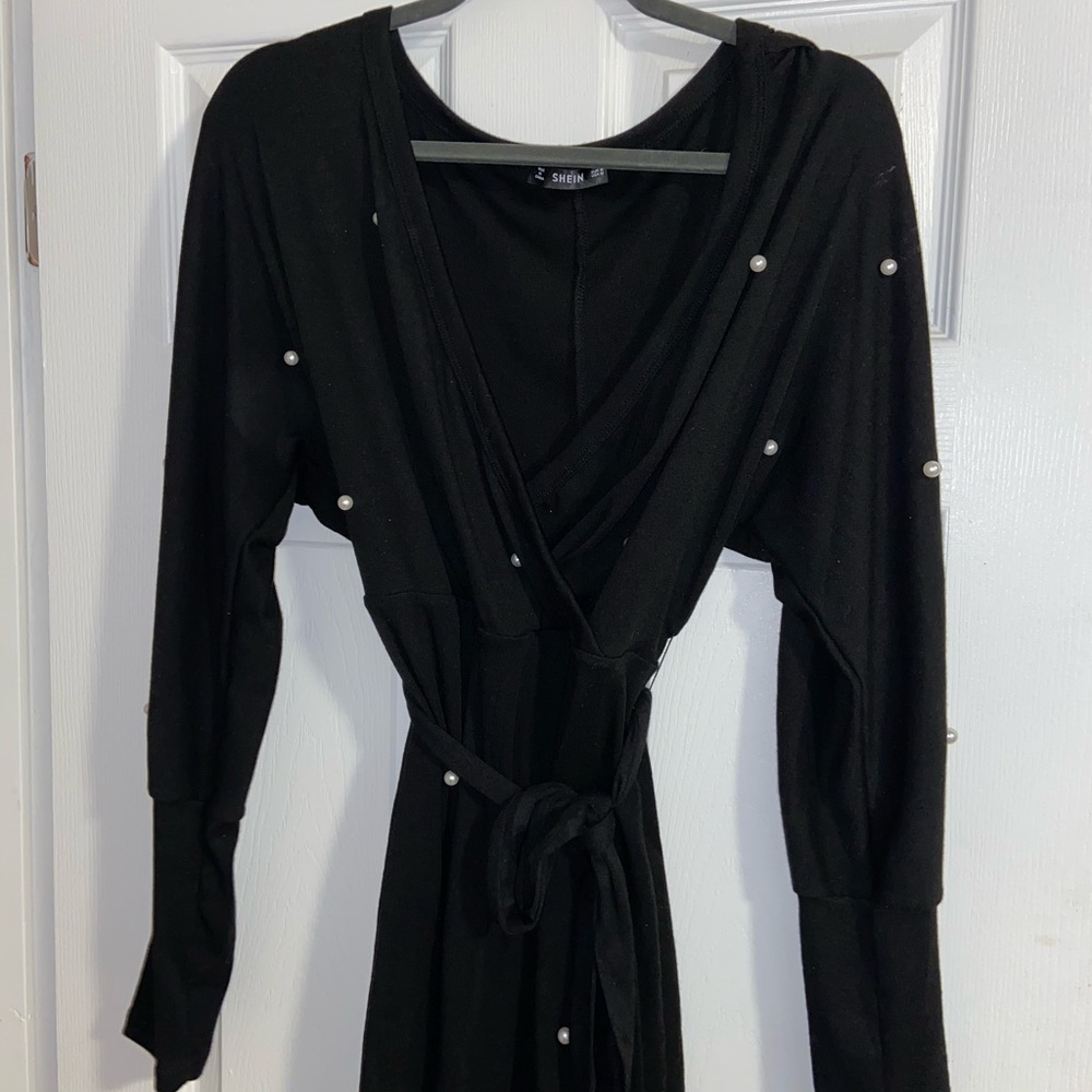 Black long sleeve dress with pearls!